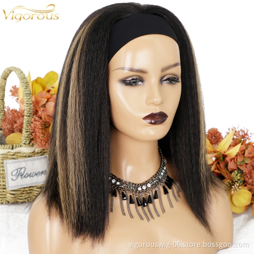 Hot Vendor Natural Hair Headband Wig Highlight Blonde Yaki Curly Synthetic Hair Women's Wigs Machine Made Glueless None Lace Wig